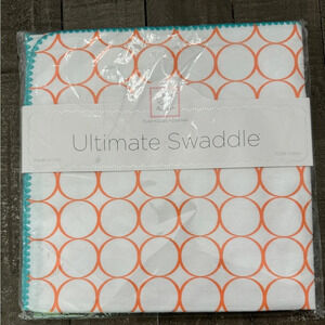 ULTIMATE SWADDLE Brand New Orange/White Teal Border 100% Cotton USA Made 42”x42”